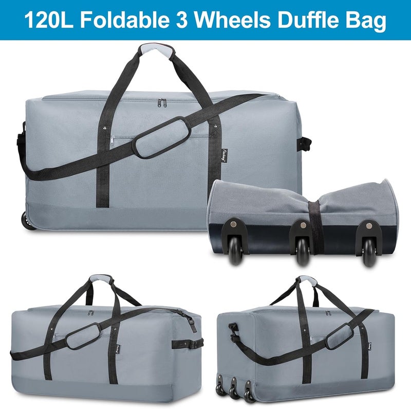 Finnhomy 120L Foldable Rolling Duffel Bag with 3 Wheels, Light Weight Travel Duffel bag with Large Loading Capacity, 32 inch Rolling Duffel bag with Shoulder Strap for Travel Camping Sports - Image 3